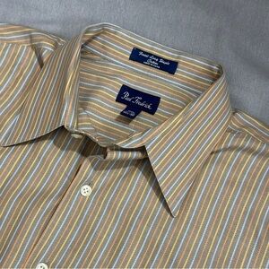 Paul Frederick button front shirt, 16.5/32, cotton, neutral stripe, office, fall
